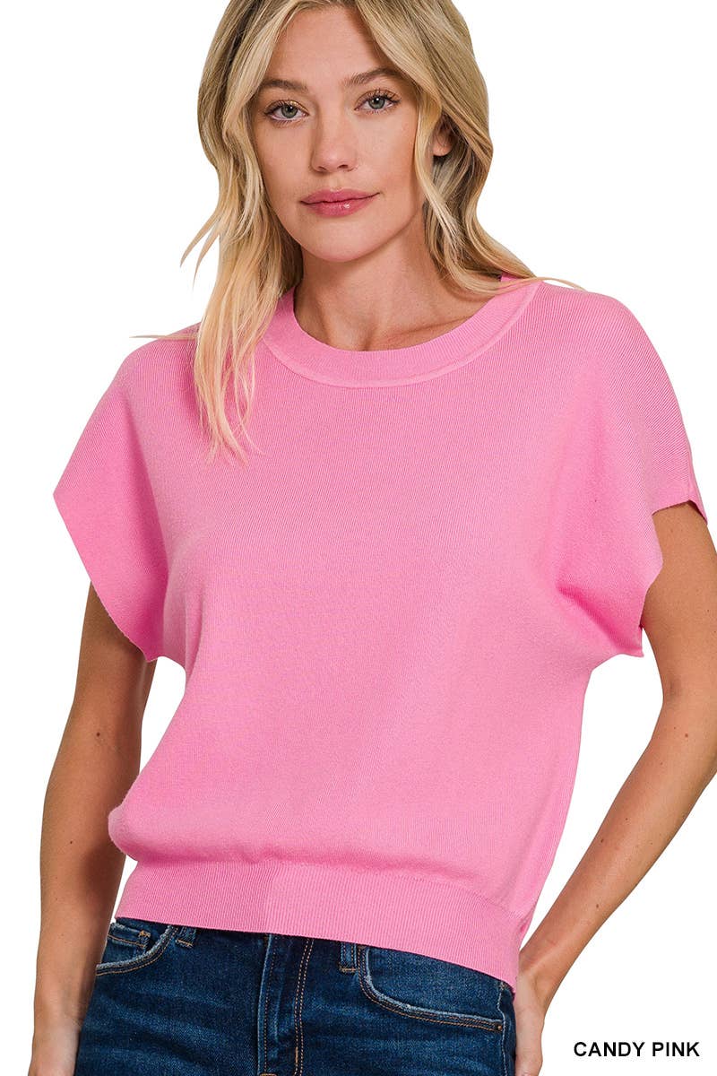 42POPS - 0715 Round Neck Short Dolman Sleeve Sweater SI-26357 Zenana