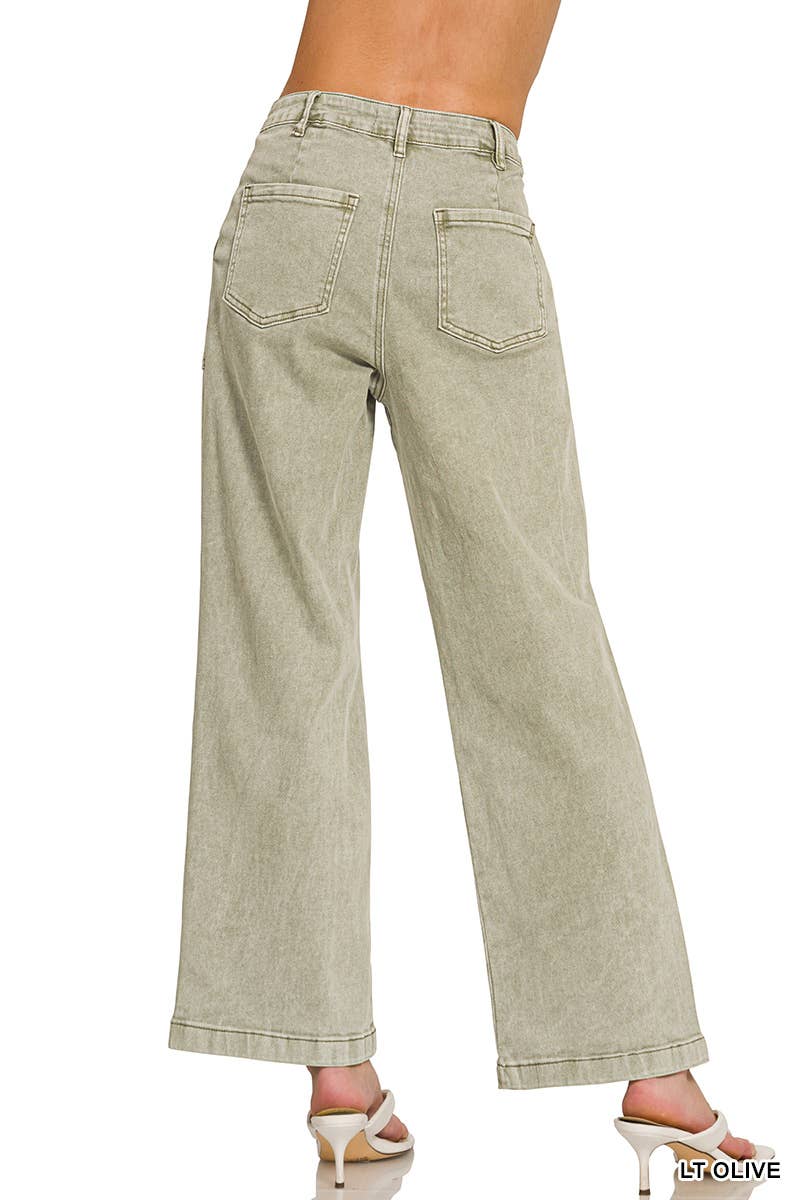 42POPS - Straight Leg Utility Pocket Color Denim Pants  Zenana