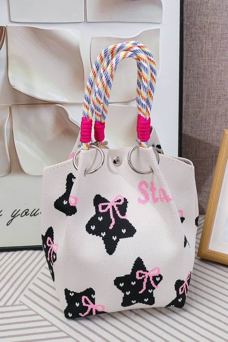 42POPS - 0521 Geometric Knitted Mini Bucket Tote Bag SI-29881 Zenana Consgt.