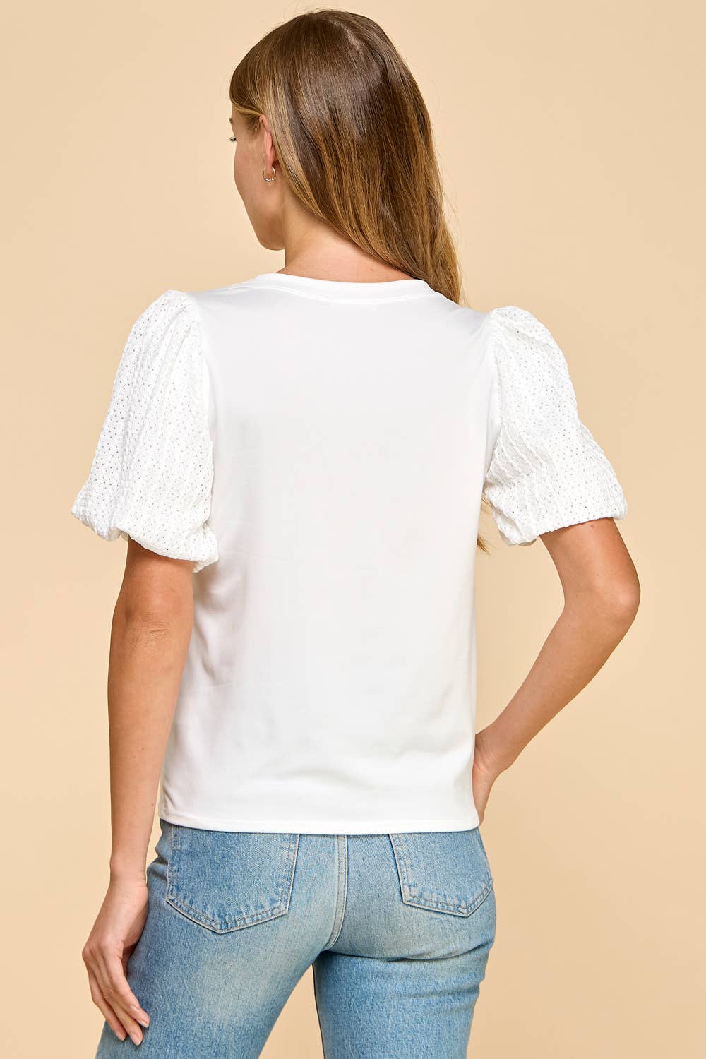 Les Amis - Solid Top with Contrast Puffed Sleeves