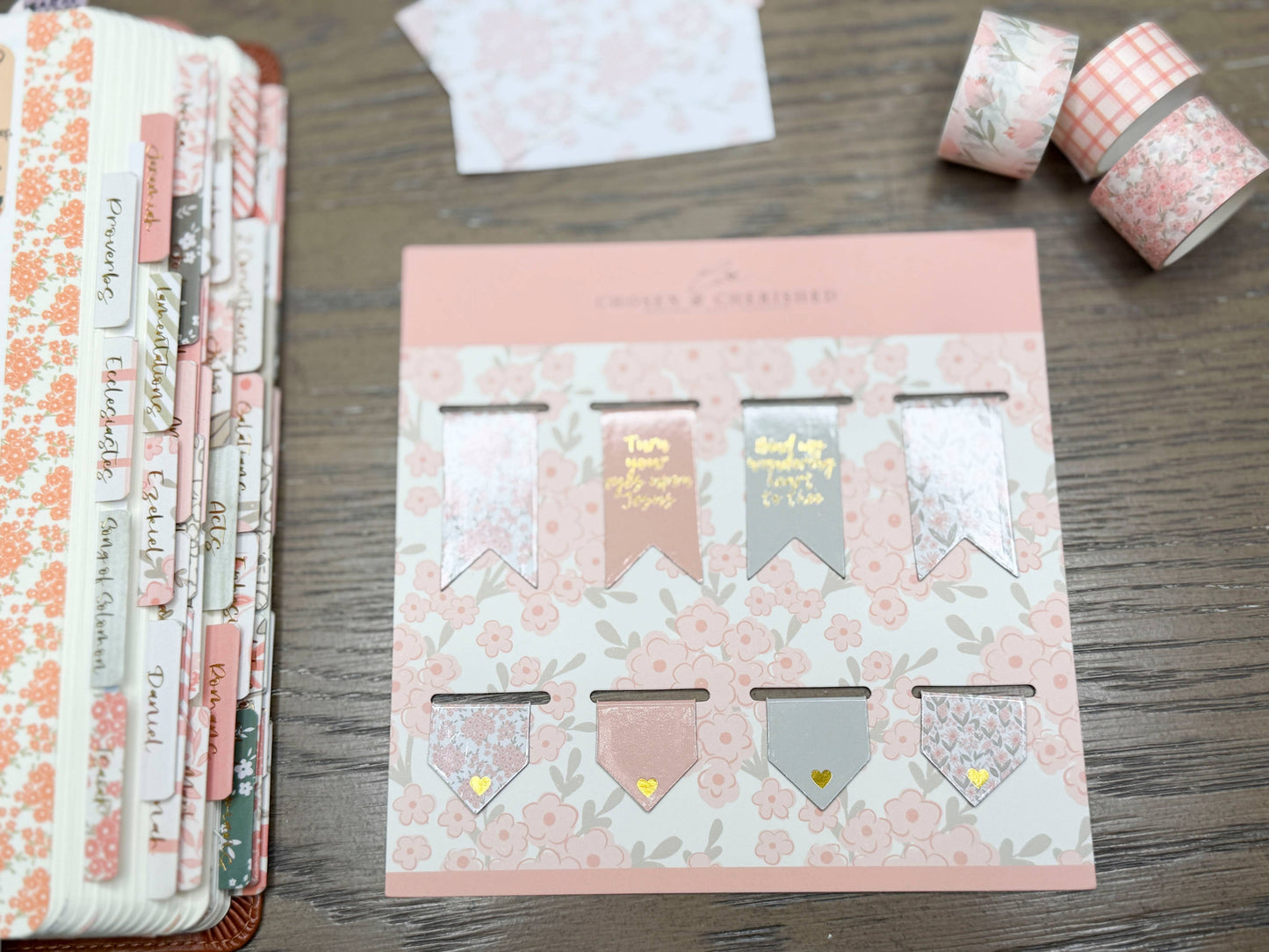 Chosen & Cherished - Magnetic Christian Bookmarks Set | Peach Floral