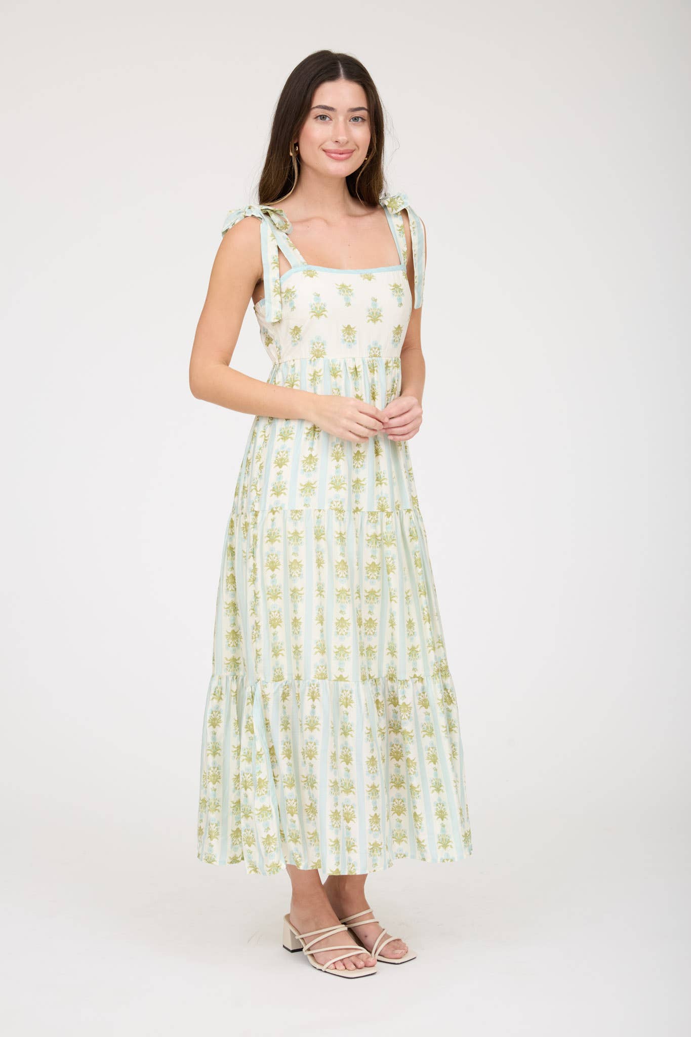 Spring Breeze Stripe Floral Dress -Sage Floral
