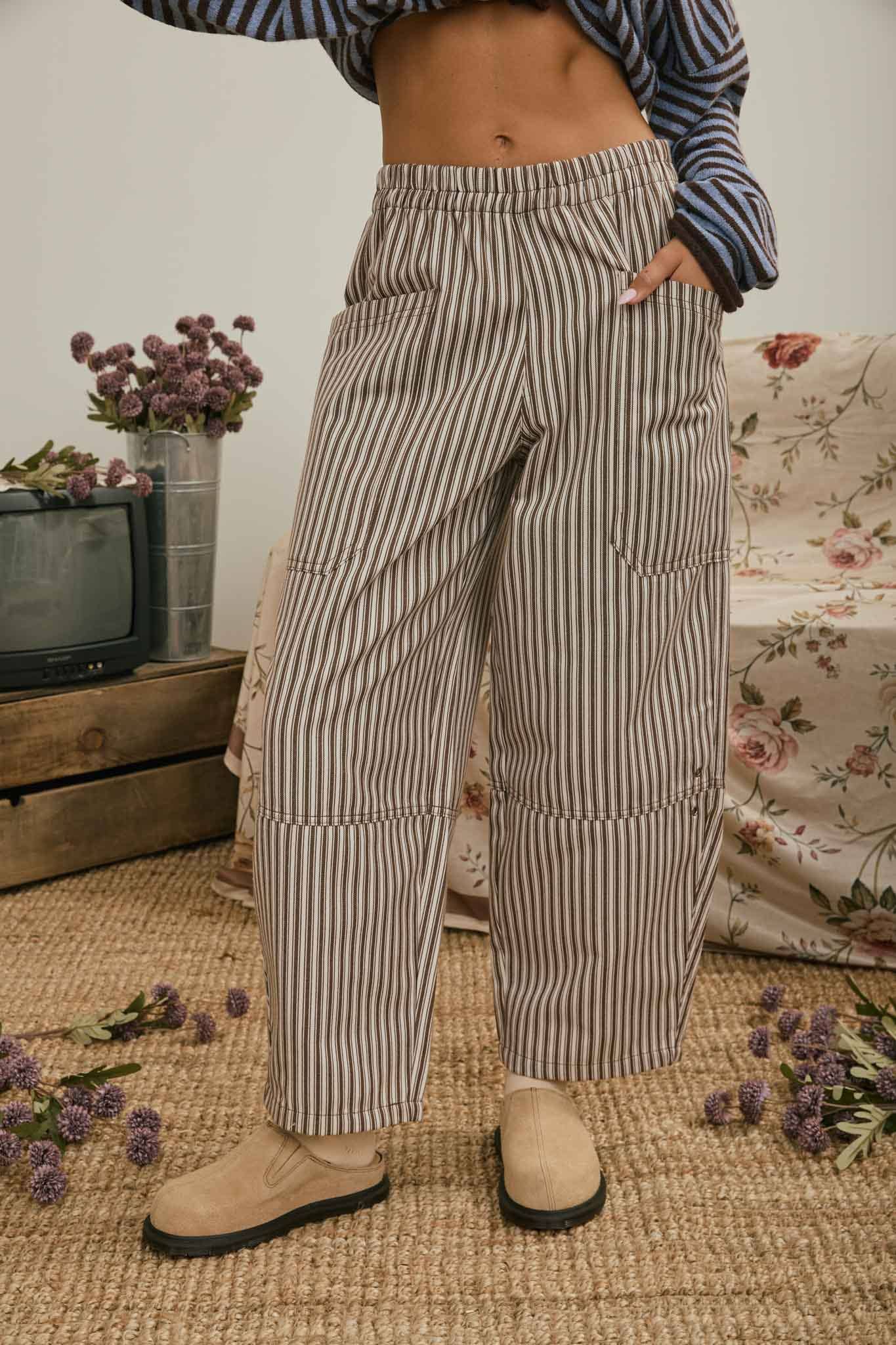 J.O.A - STRIPE POCKET DETAIL WIDE LEG PANTS