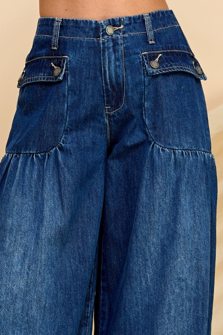 Sydney  Drawstring Wide Leg Jeans