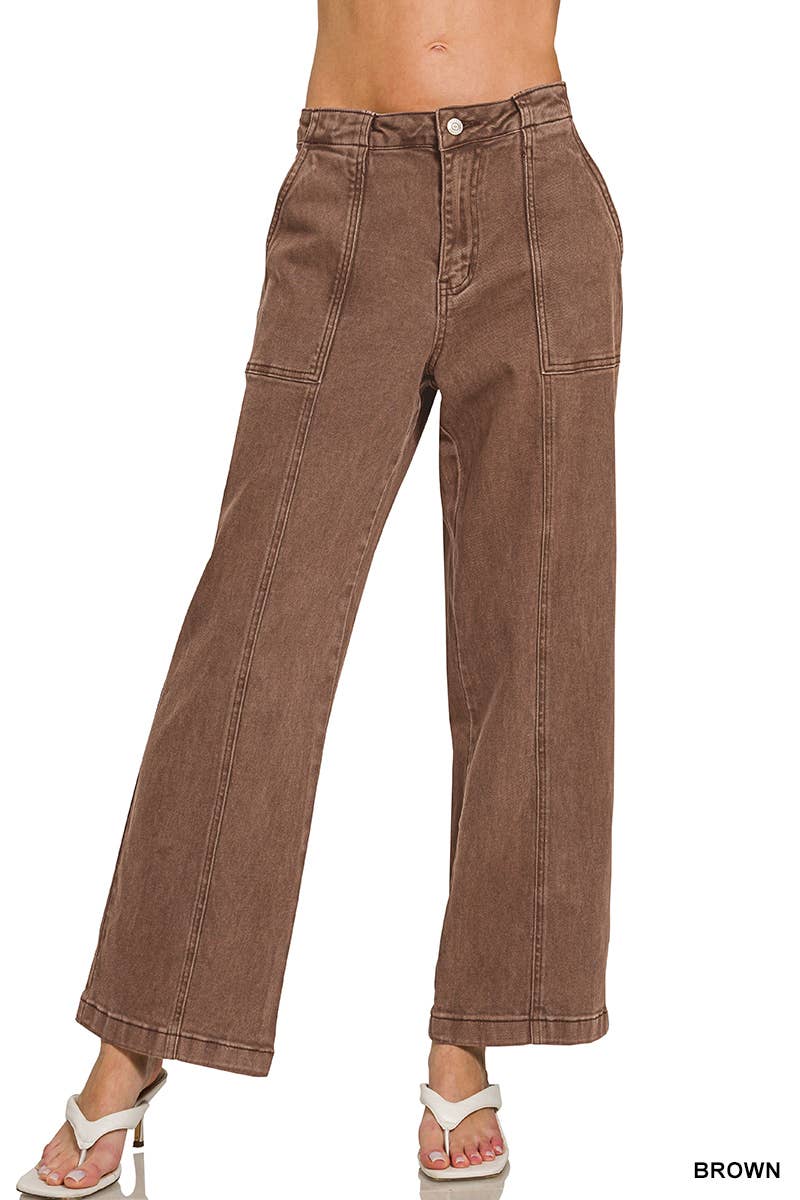 42POPS - Straight Leg Utility Pocket Color Denim Pants  Zenana
