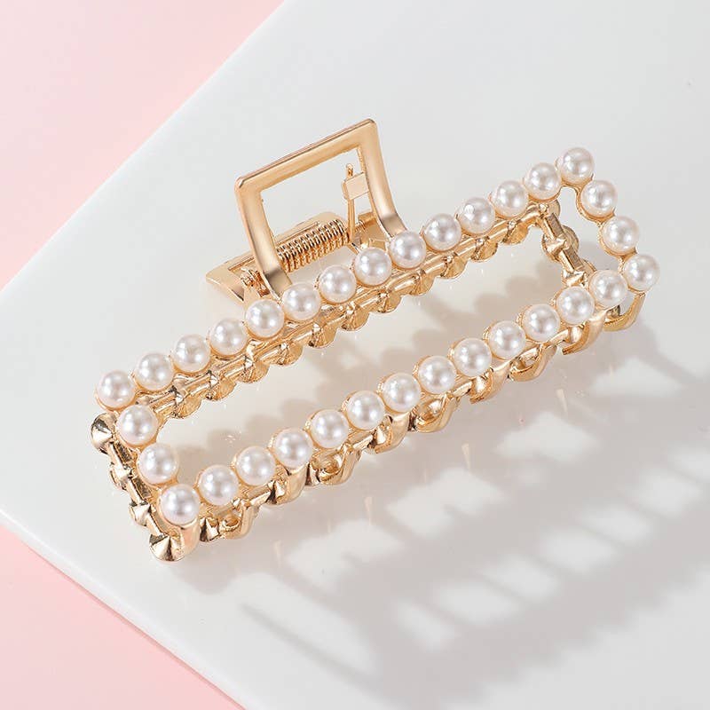 JOSSLYN by wall to wall - ELEGANT PEARL GOLD HAIR CLAW CLIPS | 40H1153