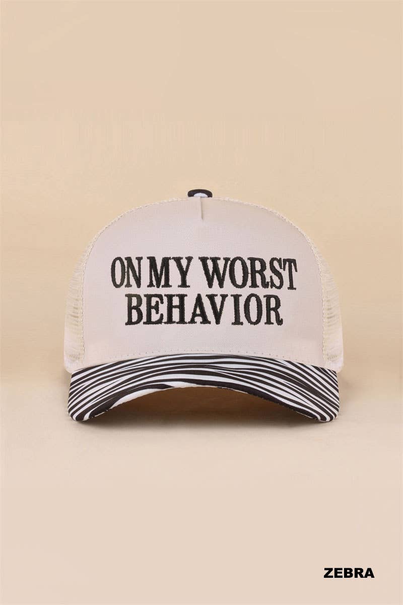 42POPS - On My Worst Behavior Two Tone Mesh Snapback Hat  Zenana Consgt.