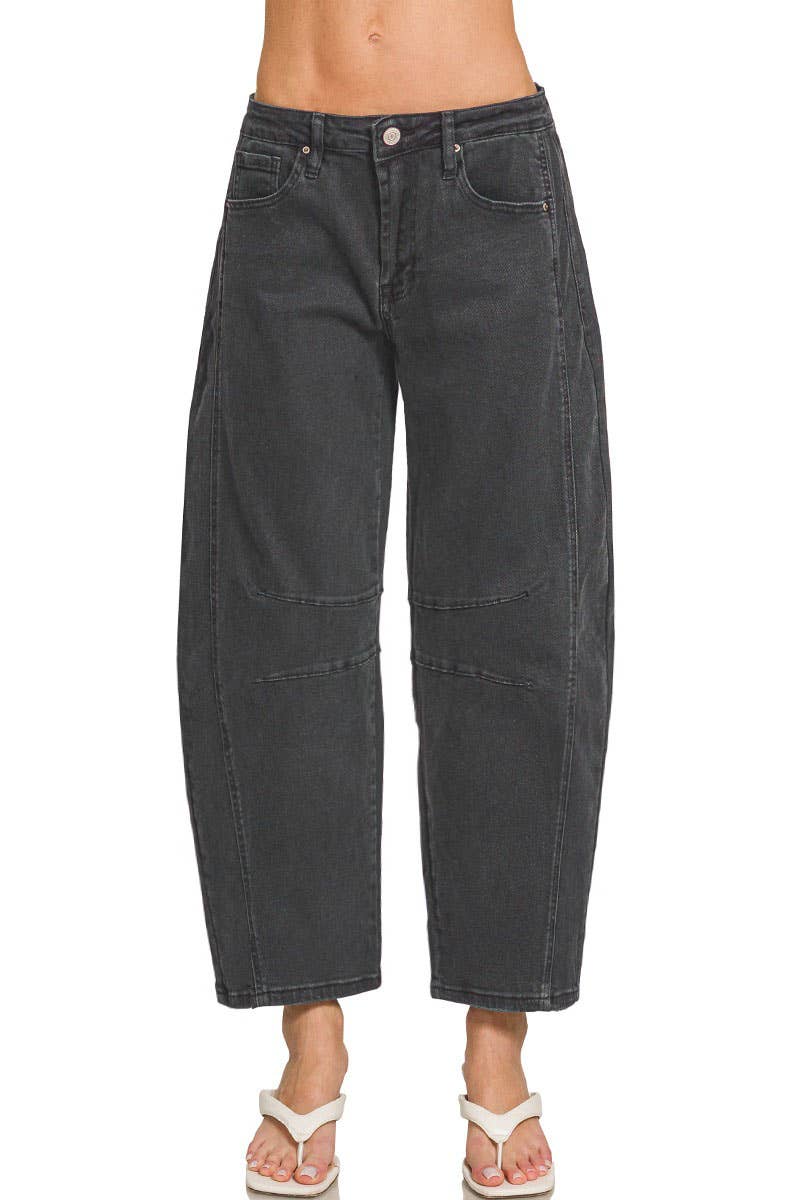 42POPS -  High Rise Barrel Leg Color Denim Pants - Zenana