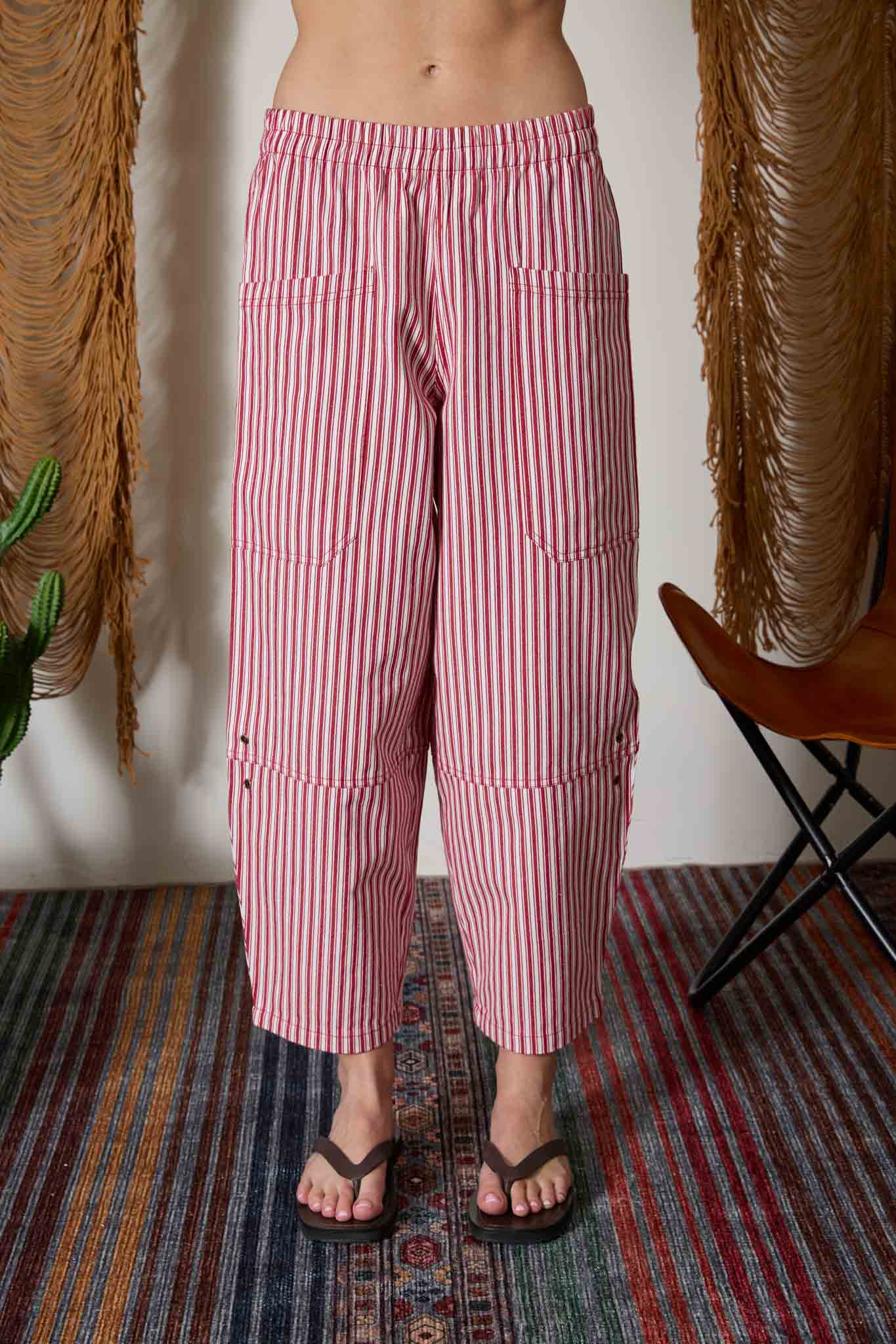 J.O.A - STRIPE POCKET DETAIL WIDE LEG PANTS