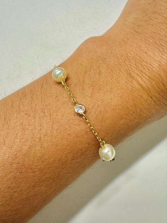 Chain Diamond Pearl Adjustable Bracelet