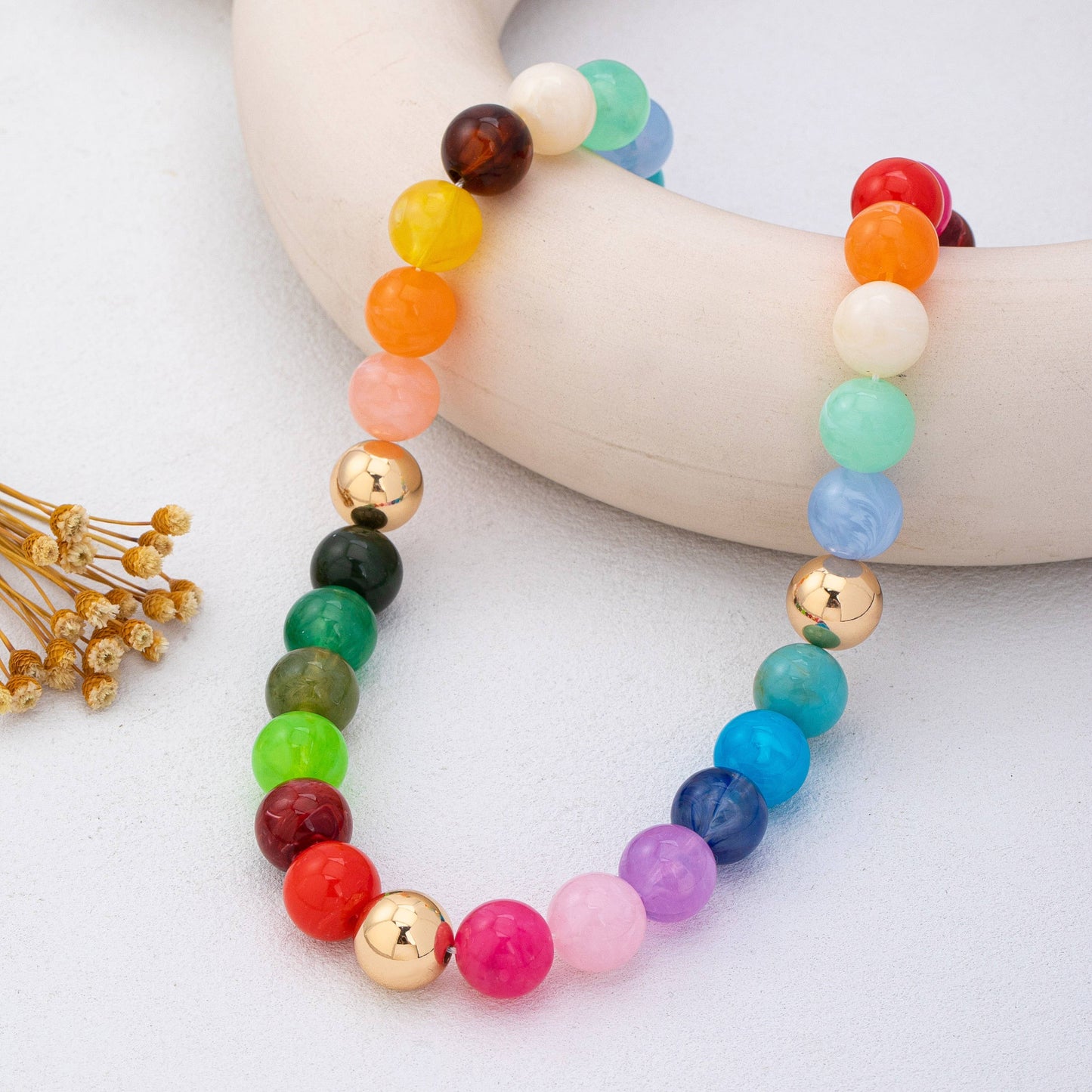 JOSSLYN by wall to wall - Rainbow Marbled Resin Bead Necklace | 80N93447