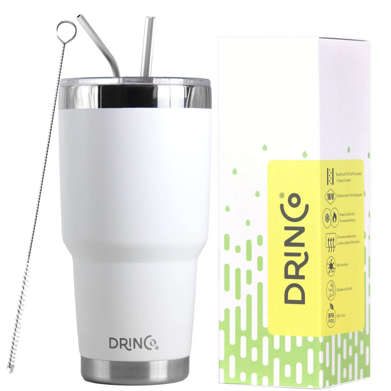 DRINCO® 30oz Insulated Tumbler Spill Proof Lid w/2 Straws
