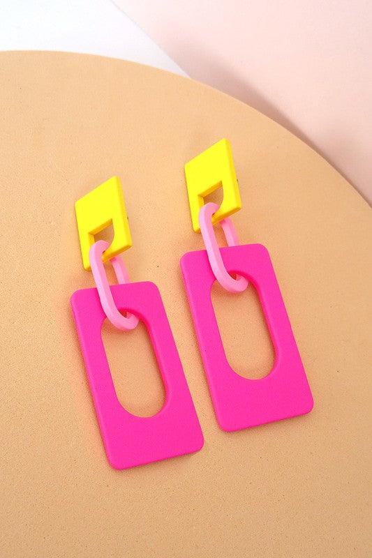 Hot Pink and Yellow Clay Earring