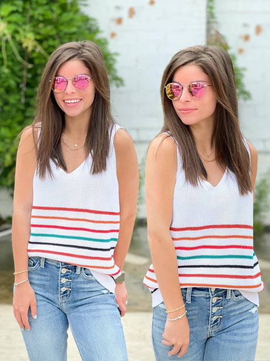 White Stripe Detail Sweater tank