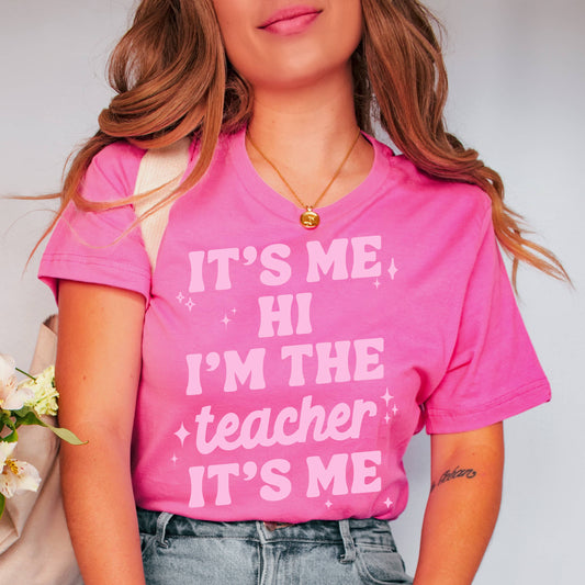 It's Me Hi I'm the Teacher It's Me Graphic Tee - Pink