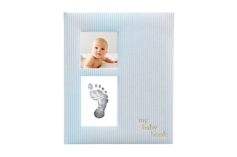 Pearhead - Seersucker Baby Book and Clean-Touch Ink Pad, Blue