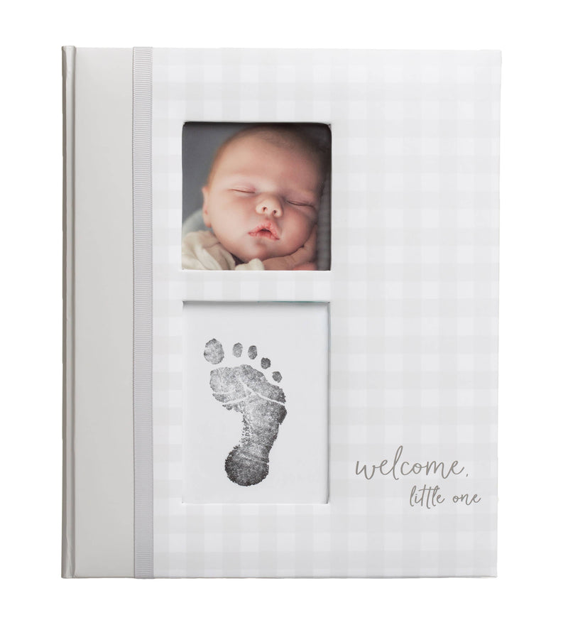Pearhead - Gingham Baby Memory Book and Clean-Touch Ink Pad, Gray