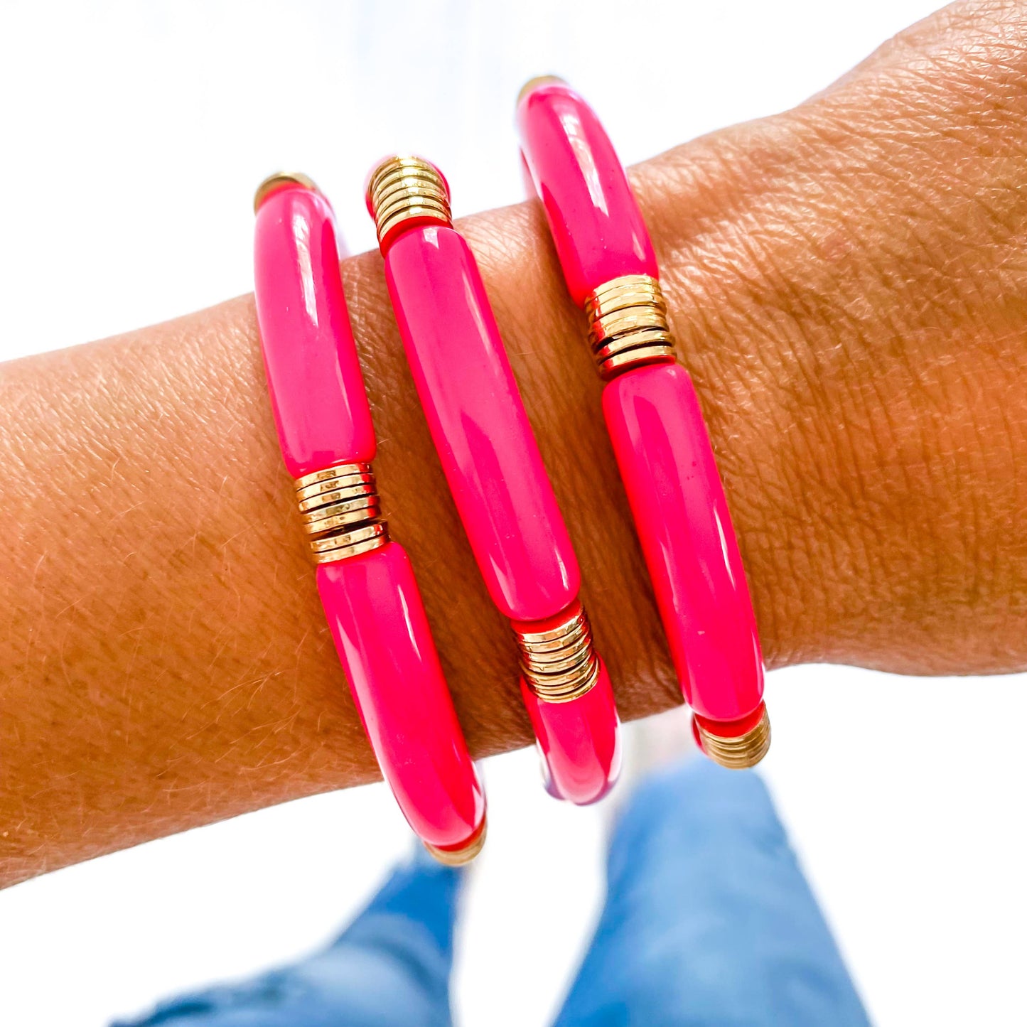 Savvy Bling - Hot Pink Tube Bamboo Bracelet