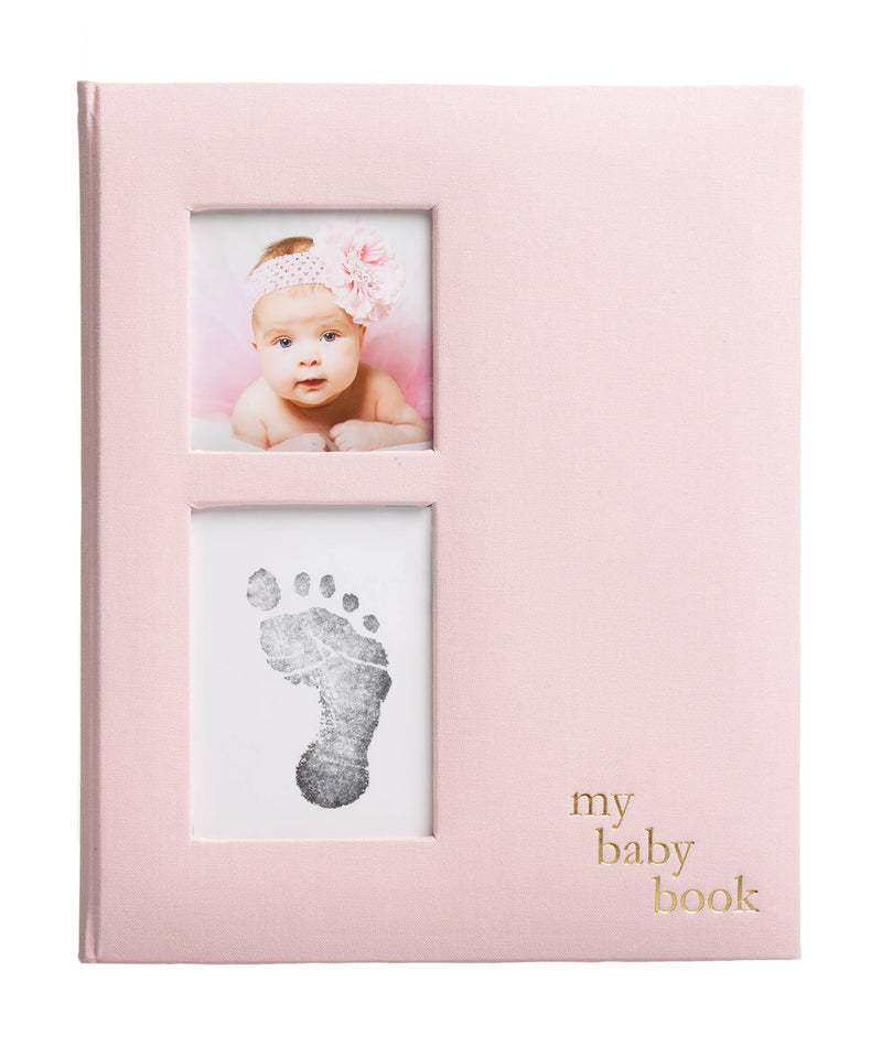 Pearhead - Linen Baby Memory Book and Clean-Touch Ink Pad, Pink