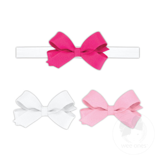 Wee Ones GIFT PACK! Three Tiny Girls Hair Bows with Add-A-Bow Band