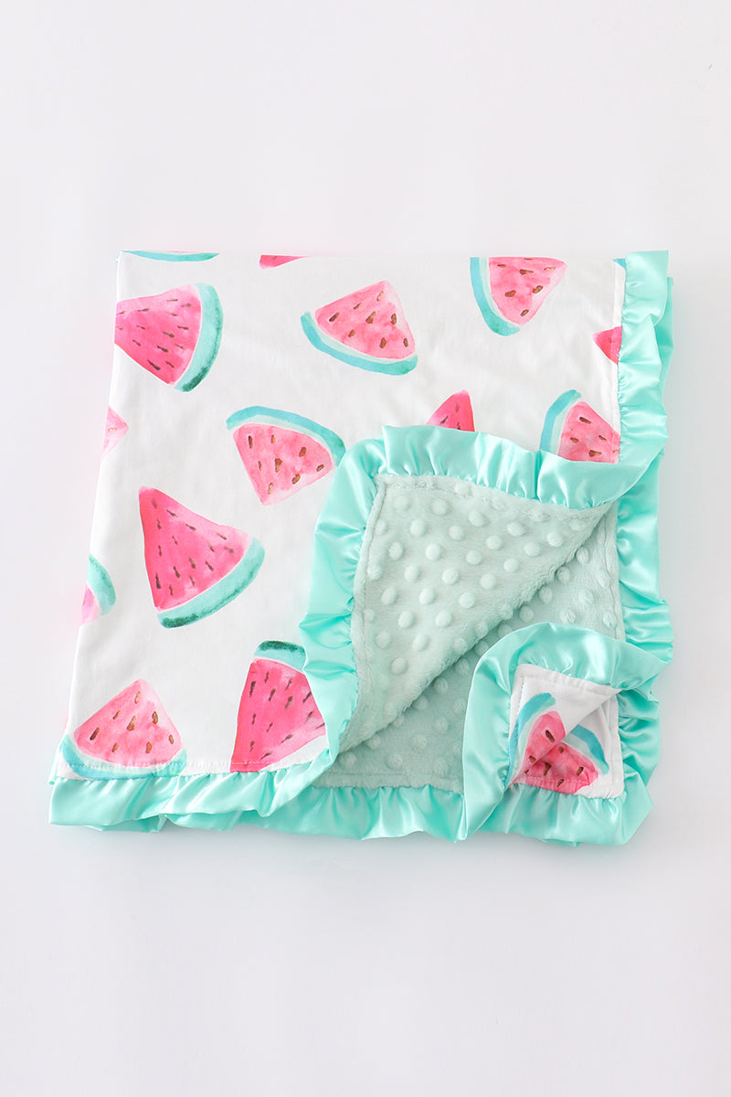 Mint watermelon ruffle blanket