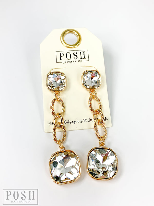 Chain Earrings with clear squares