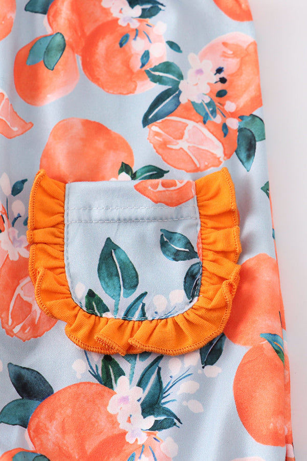 Girls Orange Print Ruffle Romper