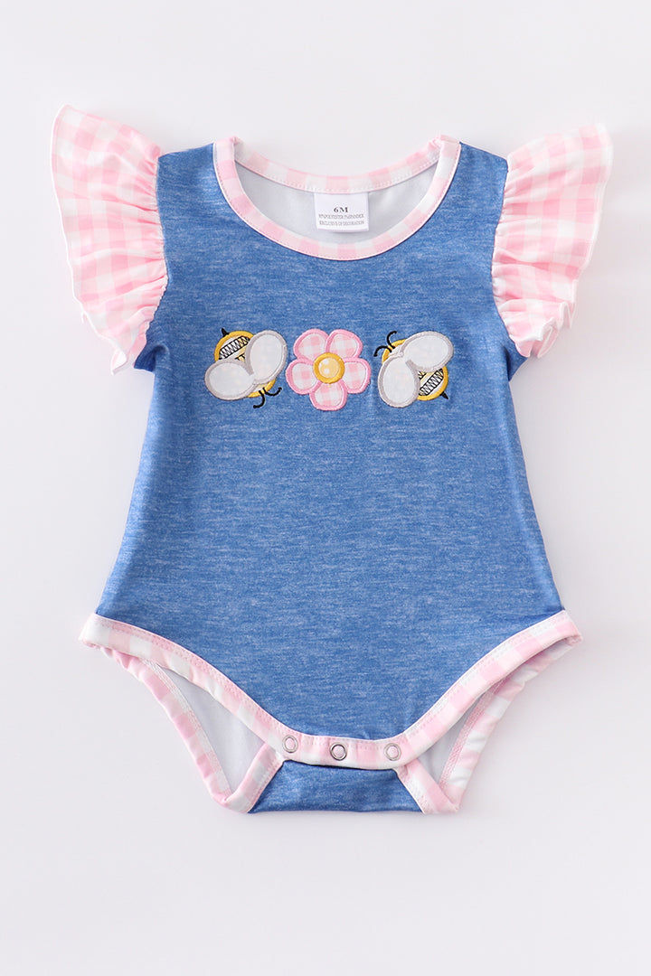 Girls Bee Applique Ruffle Sleeve Romper