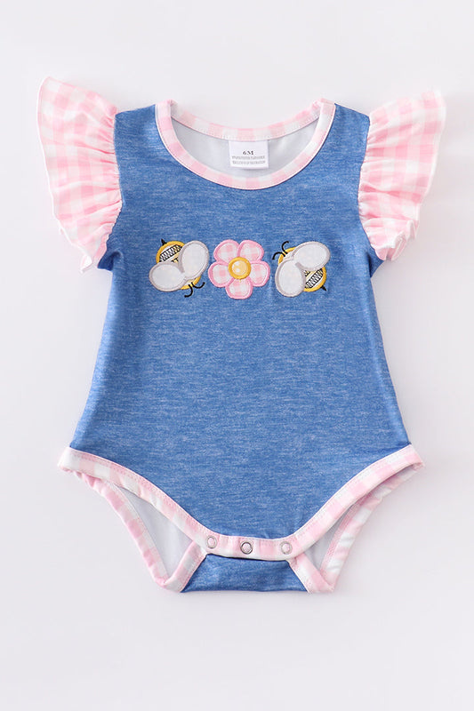Girls Bee Applique Ruffle Sleeve Romper