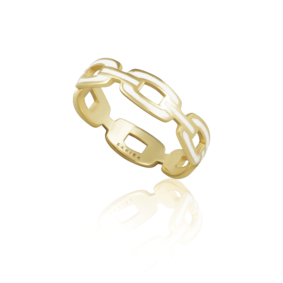 Sahira Jewelry Design - Enamel Link Ring- White
