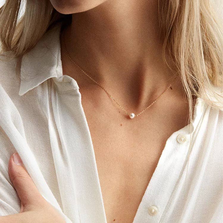 Ellison+Young - Dainty Single Pearl Necklace
