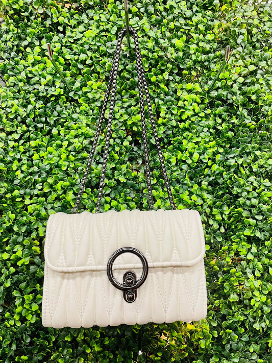 White Embossed Shoulder Bag